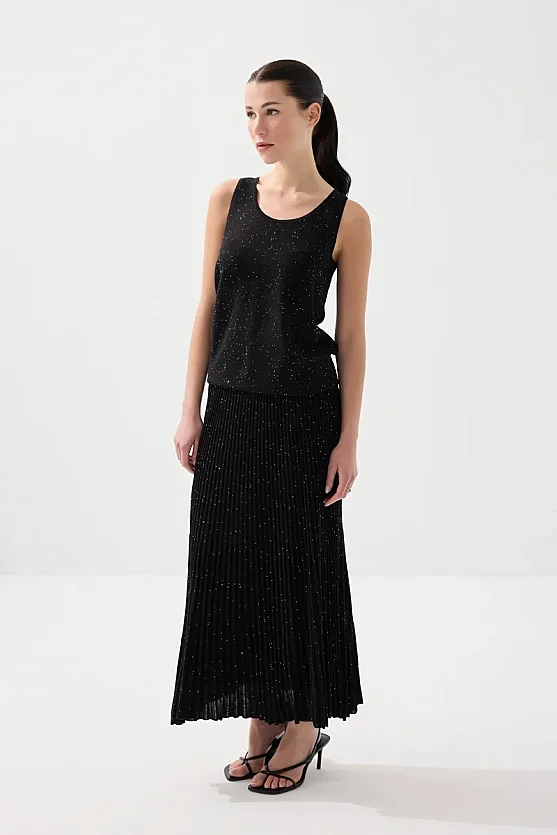 Sequin Detail Knit Tank Top - Black - 1