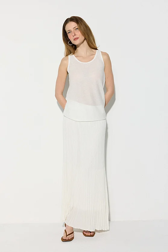 Sequin Detail Knit Tank Top - White - 2