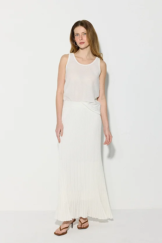 Sequin Detail Pleated Lined Knit Skirt - White - 2