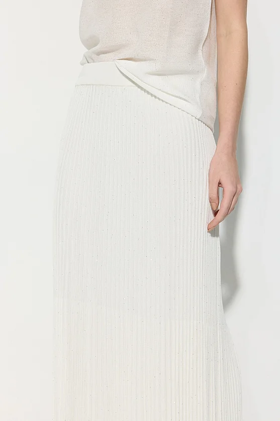 Sequin Detail Pleated Lined Knit Skirt - White - Gusto