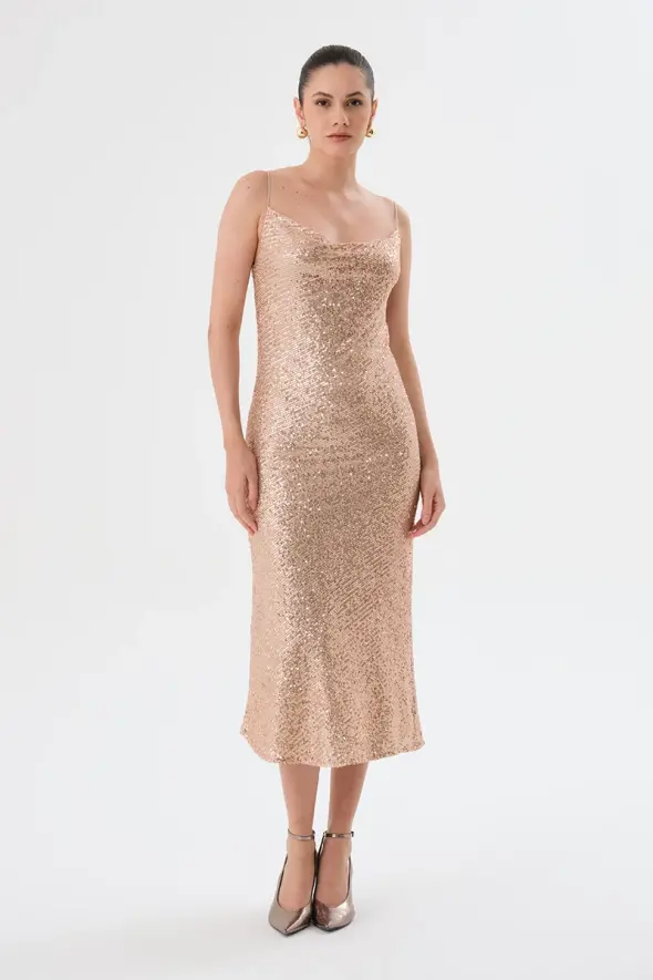 Sequin Embellished Dress - Powder - 2