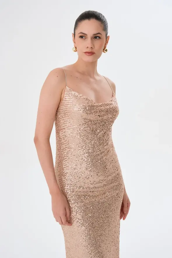 Sequin Embellished Dress - Powder - 3