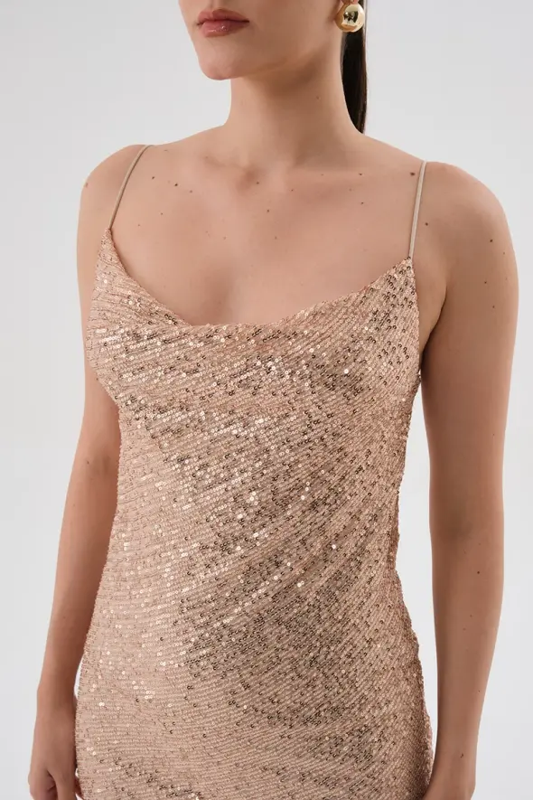Sequin Embellished Dress - Powder - 5