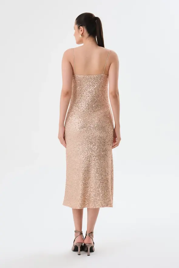Sequin Embellished Dress - Powder - 6