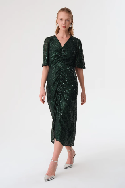 Sequin Embellished Long Evening Dress - Green Green