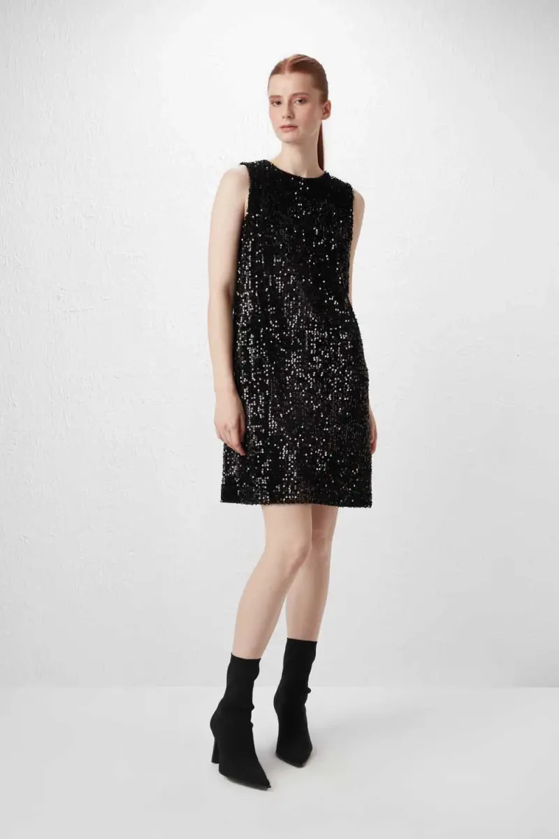 Sequin Gilet Dress - Black - 1