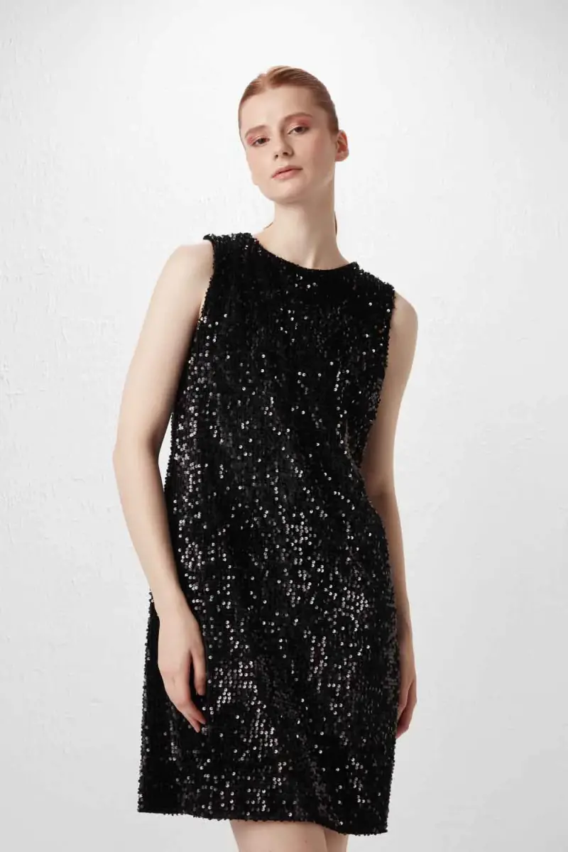 Sequin Gilet Dress - Black - 2