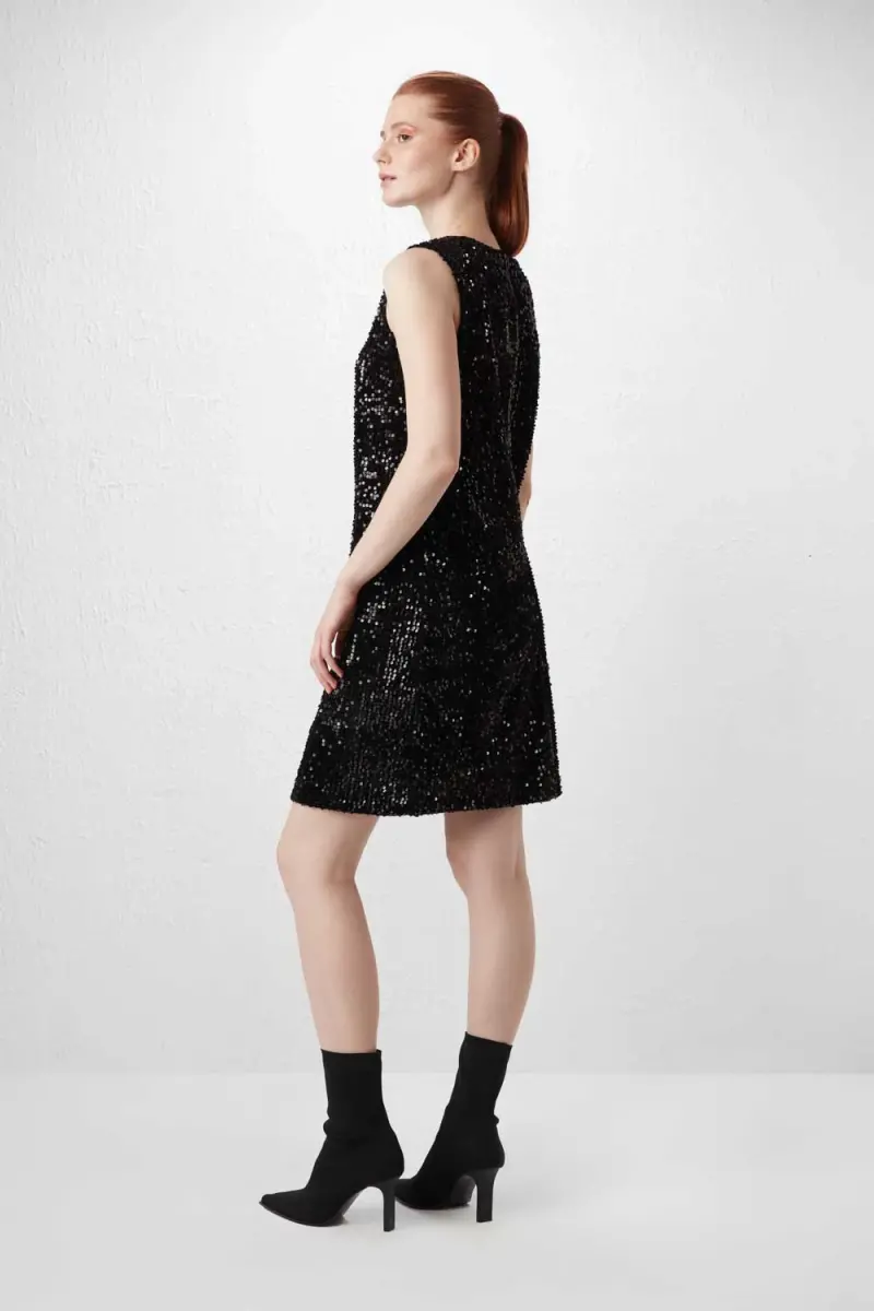 Sequin Gilet Dress - Black - 4
