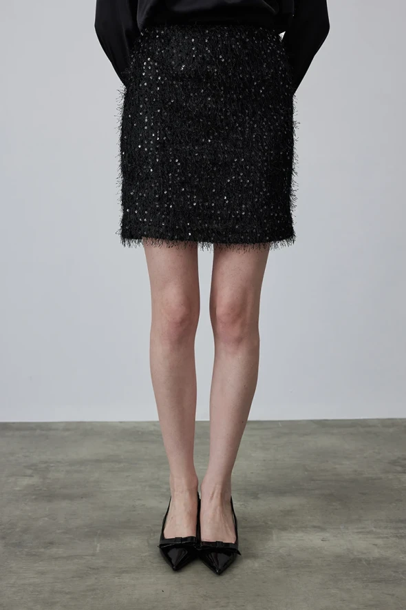 Sequin Jersey Mini Skirt - Black - 2