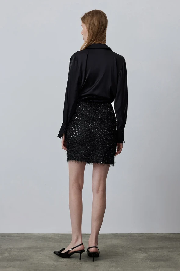 Sequin Jersey Mini Skirt - Black - 4