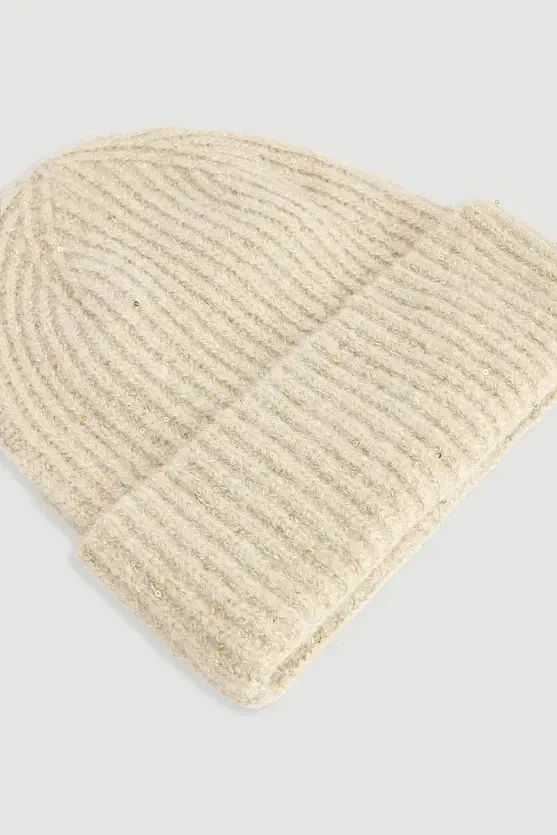 Sequin Knit Beanie - Beige - 2
