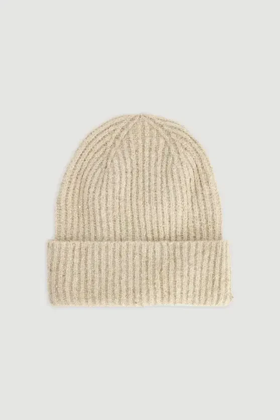 Sequin Knit Beanie - Beige - 1