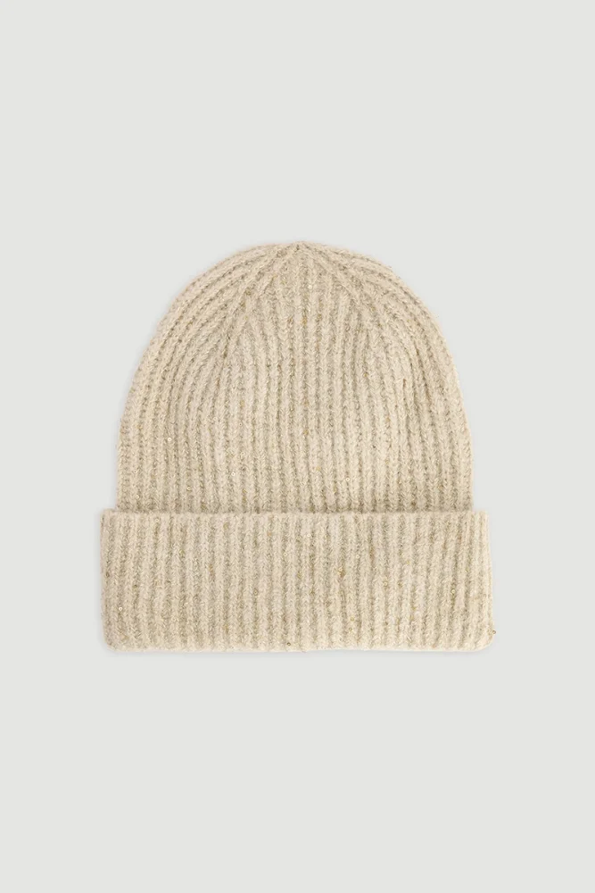 Sequin Knit Beanie Beige Beige