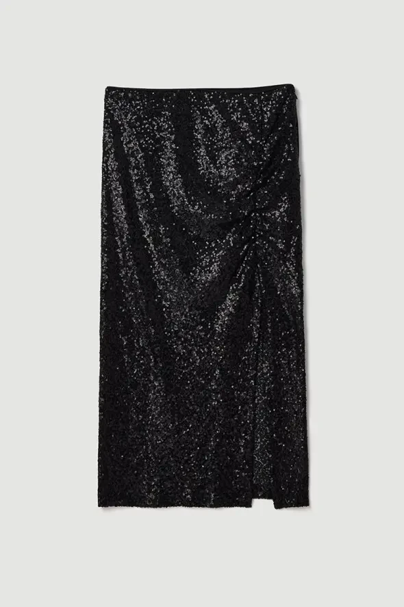 Sequin Long Skirt - Black - 3