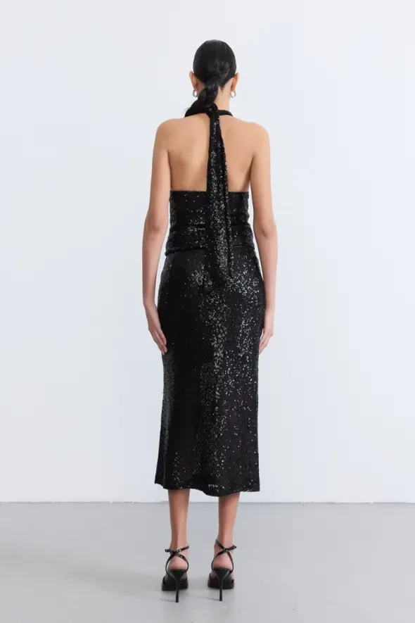Sequin Long Skirt - Black - 2