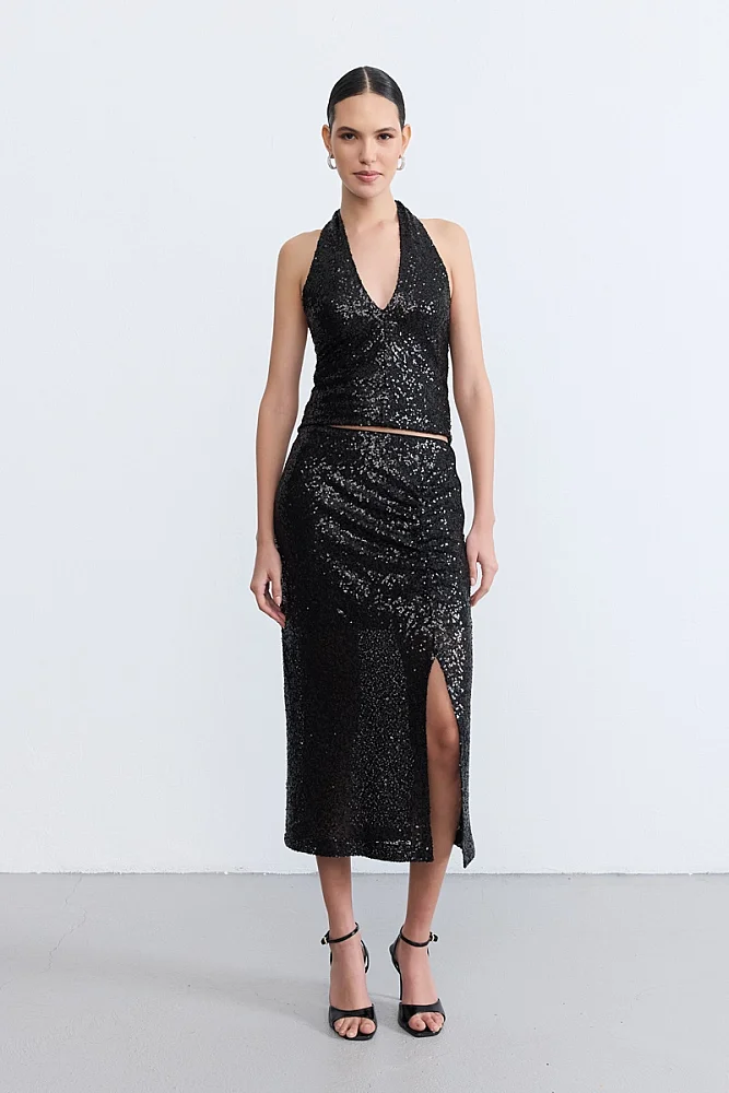 Sequin Maxi Skirt - Black Black