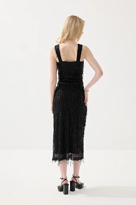 Sequin Premium Evening Midi Skirt - Black - Gusto