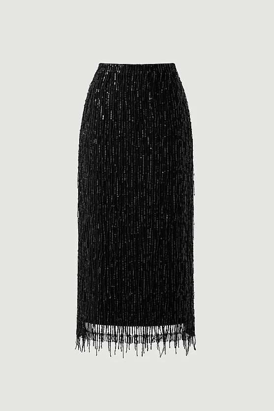 Sequin Premium Evening Midi Skirt - Black - 7