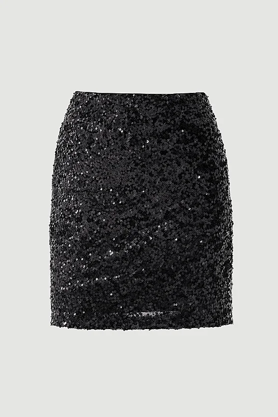 Sequin Premium Evening Mini Skirt - Black - Gusto