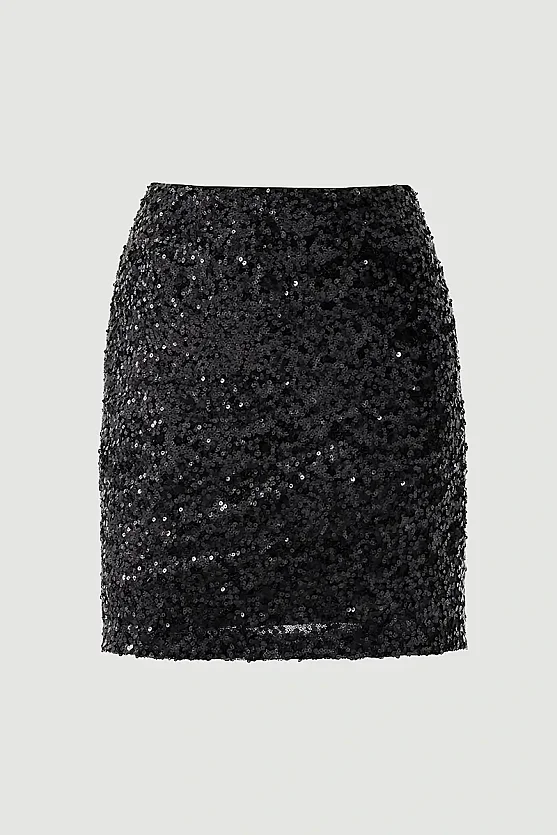 Sequin Premium Evening Mini Skirt - Black - Gusto