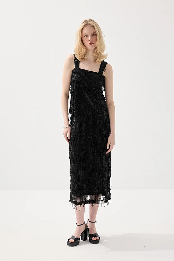 Sequin Premium Evening Tank Blouse - Black - Gusto