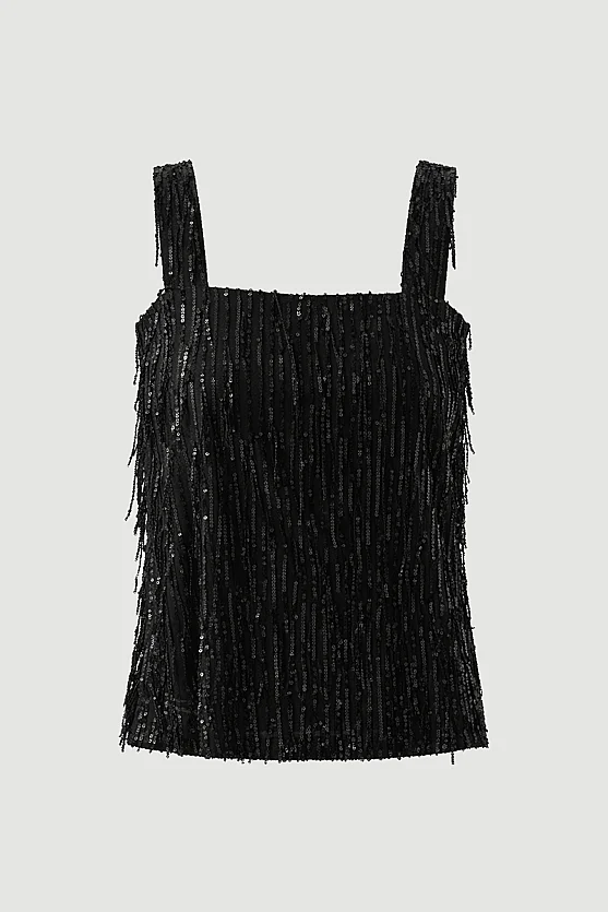 Sequin Premium Evening Tank Blouse - Black - 7