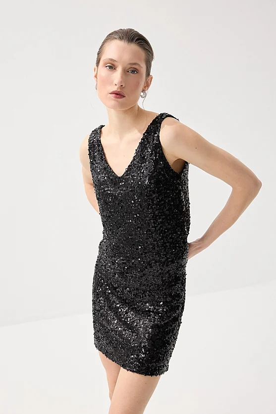 Sequin Premium Evening Tank Top - Black - 3