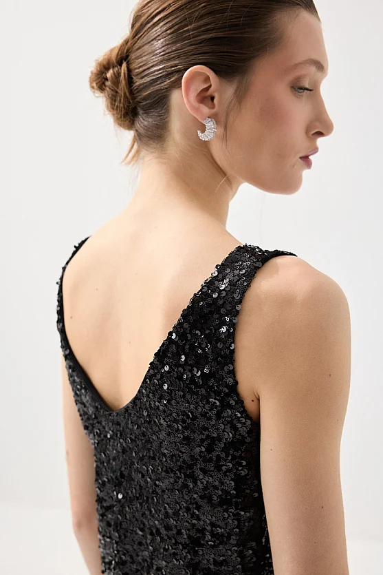 Sequin Premium Evening Tank Top - Black - 5