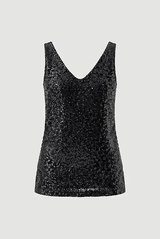 Sequin Premium Evening Tank Top - Black - Gusto