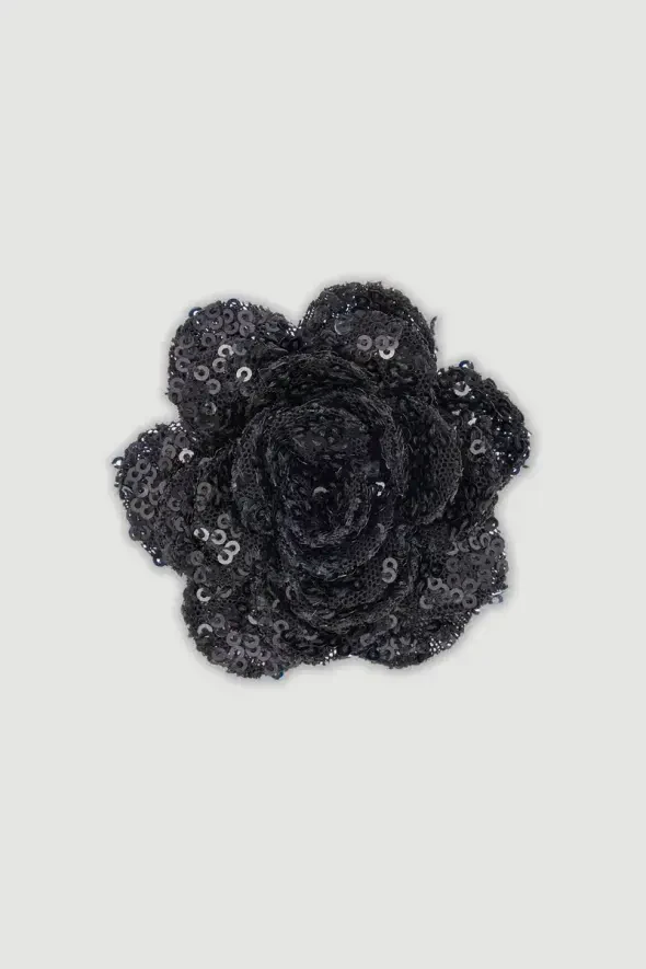 Sequin Rose Brooch - Black - 1