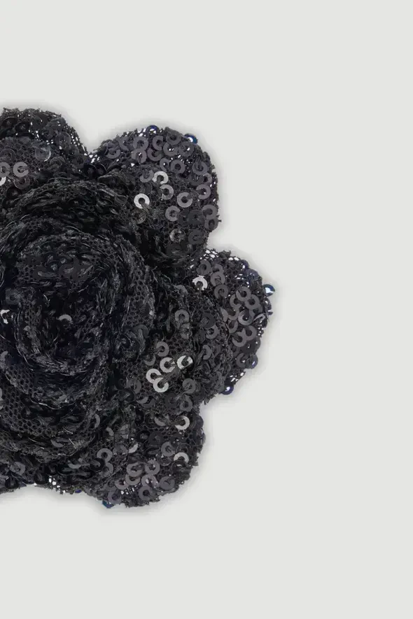 Sequin Rose Brooch - Black - 2