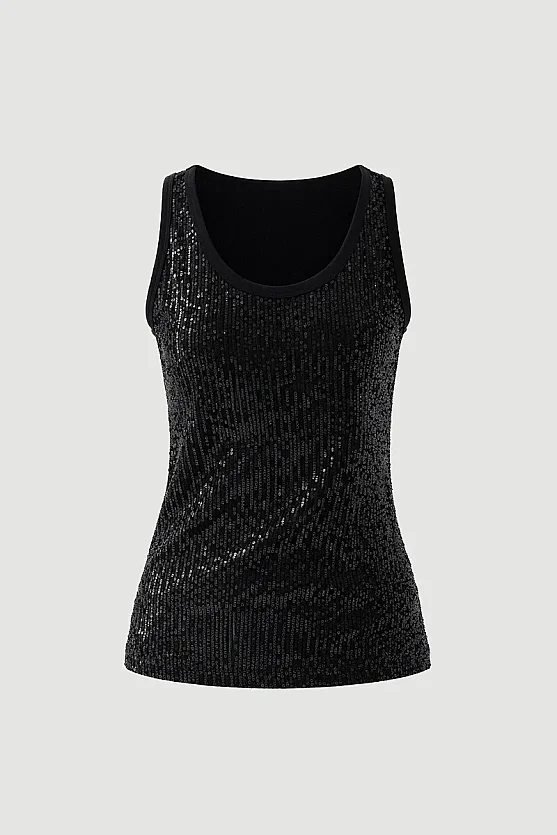 Sequin Tank Blouse - Black - Gusto