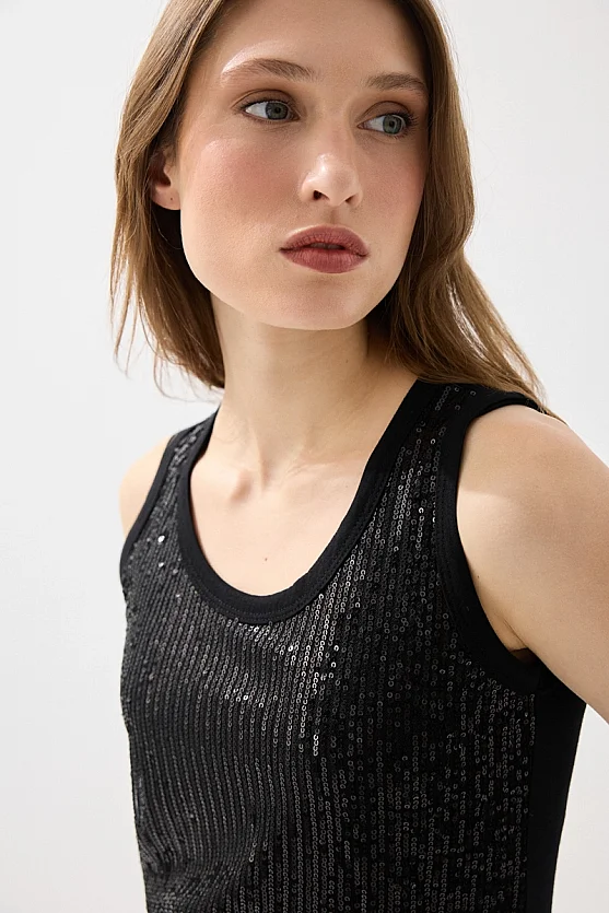 Sequin Tank Blouse - Black - 3