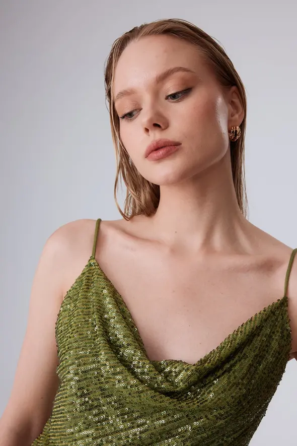 Sequin Tank Top - Green - 4