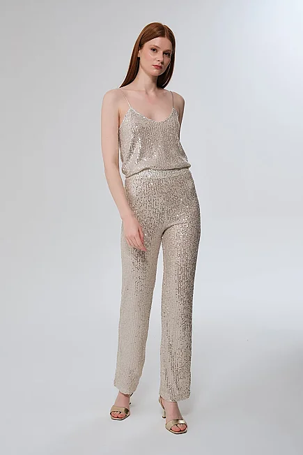 Sequin Trousers - Platinum - Gusto