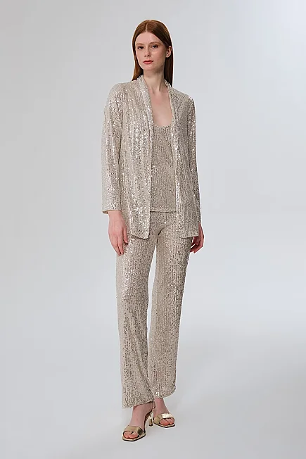 Sequin Trousers - Platinum - Gusto
