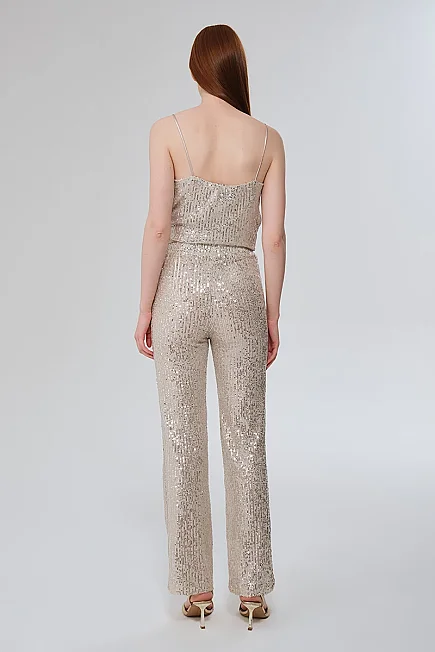 Sequin Trousers - Platinum - Gusto