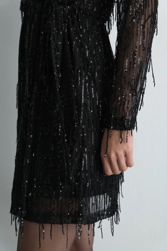 Sequin Wrap Evening Dress Black - 5