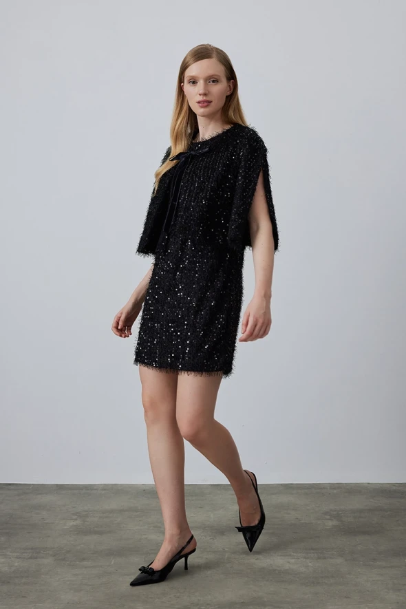 Sequined Jersey Pinafore Dress - Black - 3