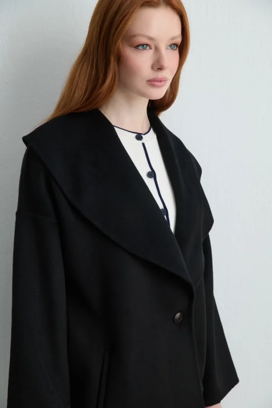 Shawl Collar Unlined Wool Coat Black - 4