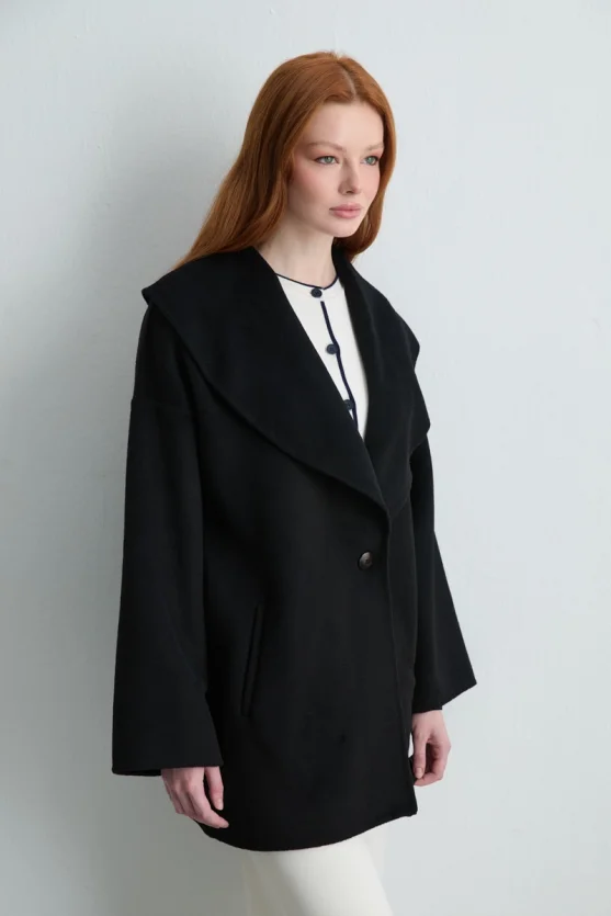 Shawl Collar Unlined Wool Coat Black - 3