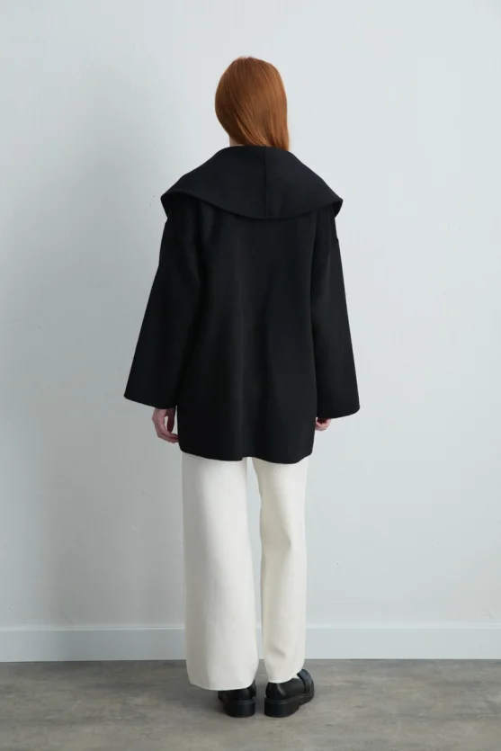 Shawl Collar Unlined Wool Coat Black - Gusto