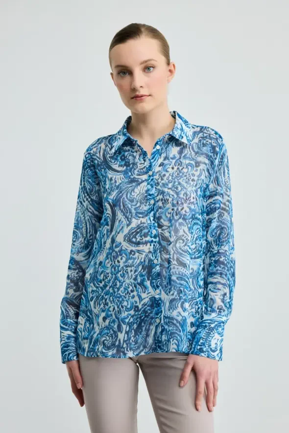 Shawl Patterned Shirt - Blue - 1