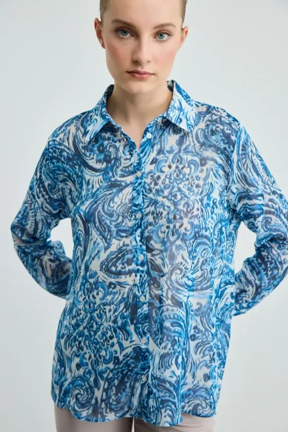 Shawl Patterned Shirt - Blue - 2