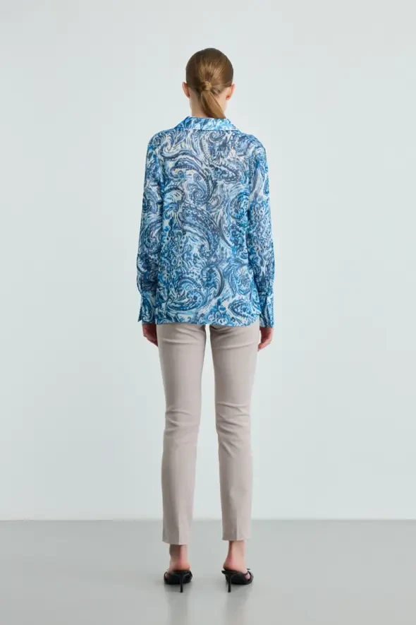 Shawl Patterned Shirt - Blue - 3