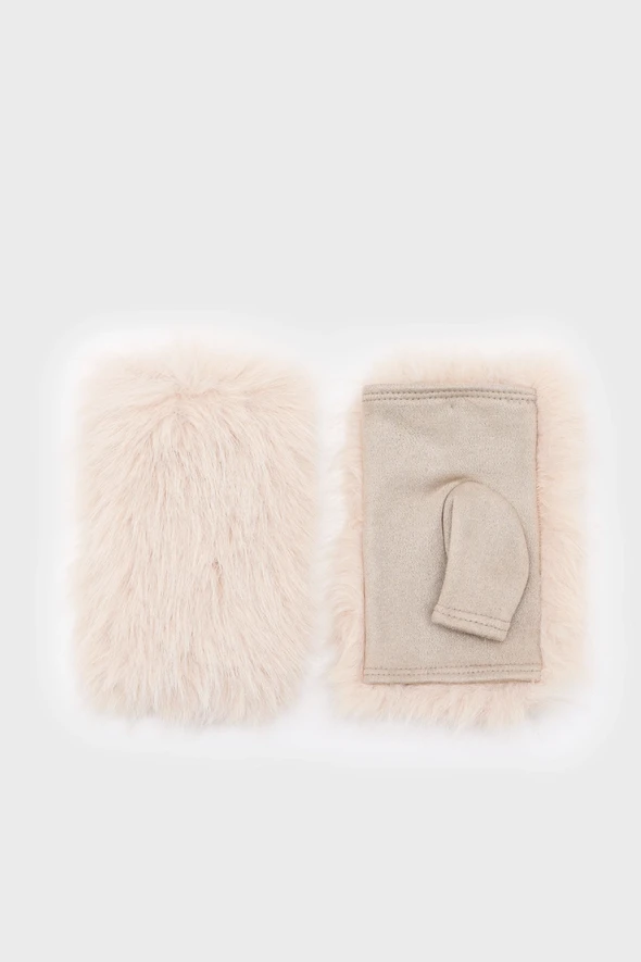 Sheepskin Gloves with Thumb Loop - Beige - 1