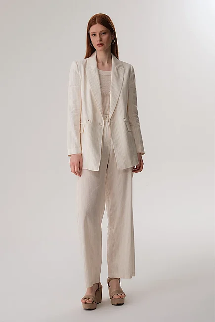 Shimmer Linen Trousers - Ecru - 3