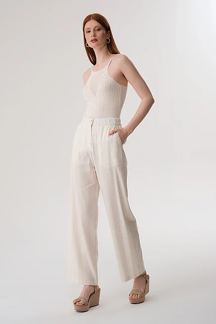 Shimmer Linen Trousers - Ecru - 4