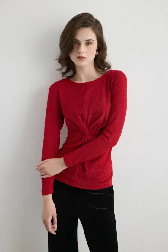 Shimmering Fitted Evening Blouse – Red - Gusto