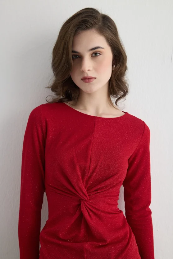 Shimmering Fitted Evening Blouse – Red - Gusto